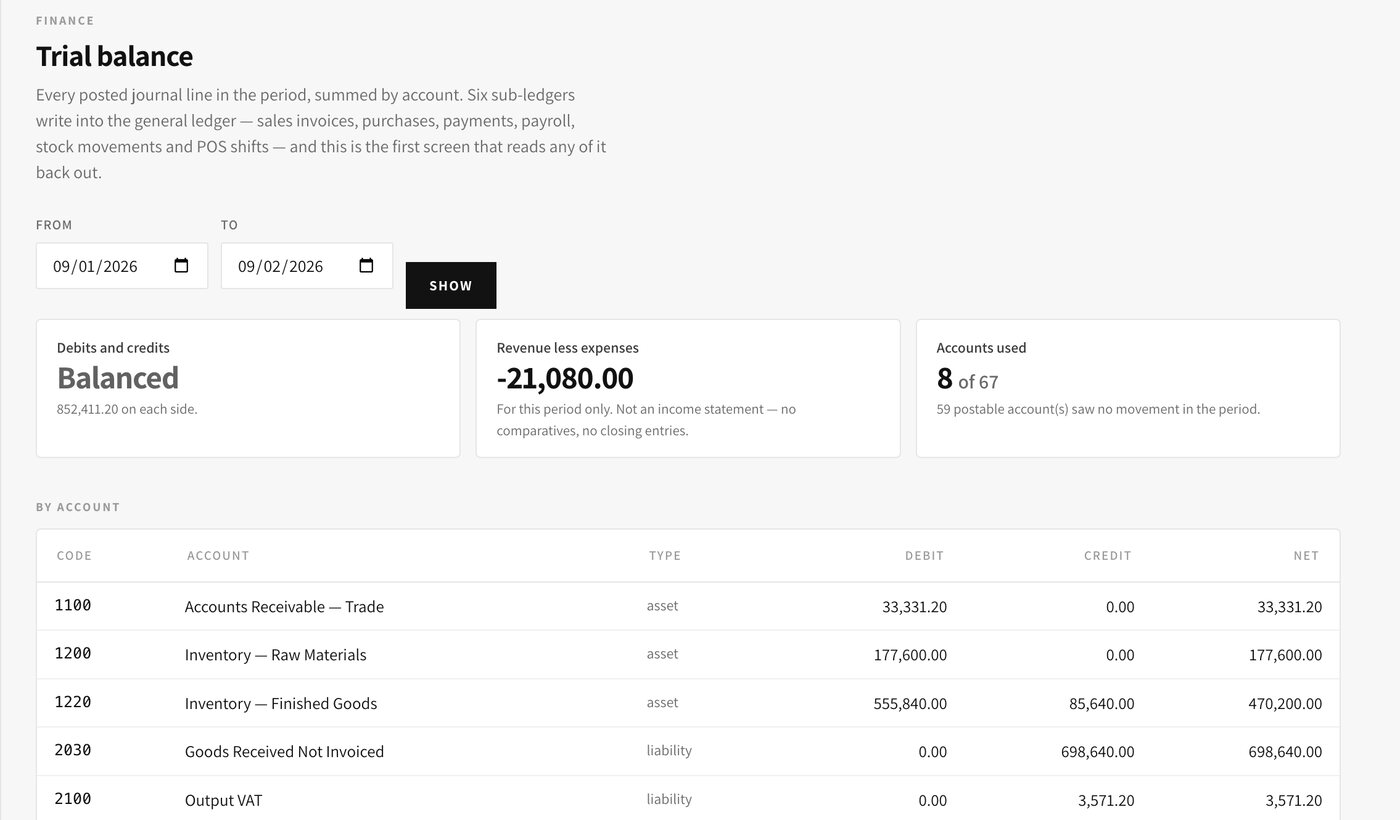 Accounting & Finance interface